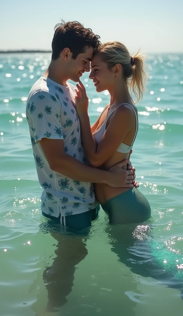make her giving the lip kiss to a men having athletic body. both are putting hands on each others private parts both of them are wearing nothing the man is hard and the girl is wet