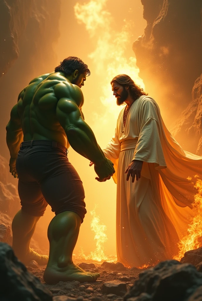 Hulk on the river bank with Jesus