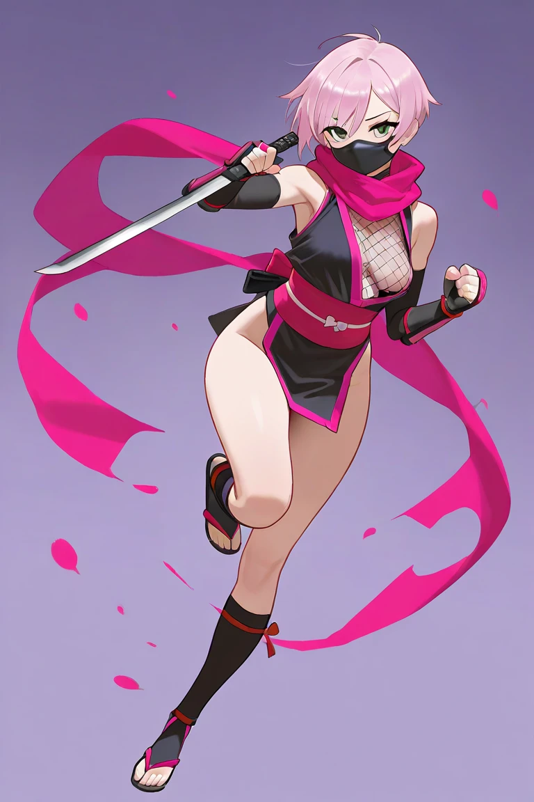 Full body image of Sakura Haruno from Naruto Shippuden, full body in image, wearing her original outfit (red sleeveless qipao dress with white circular designs, black gloves, black leggings, and ninja sandals), short hair, female body, slender and athletic body, dynamic pose, detailed pose, simple background, expressive face, focus on face, line art, sketch
