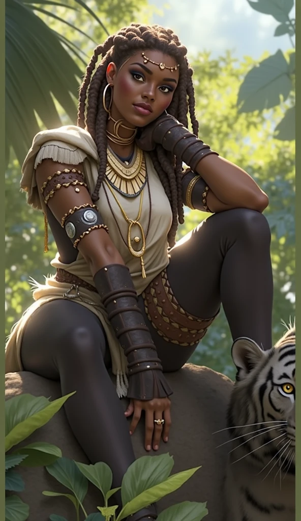 uma mulher com uma roupa preta e um tigre, mulheres guerreiras musculosas, A leoa preta lisa, Rainha da Selva, Wakanda, epic 3 d oshun, Fundo Wakanda, mulher forte, pele negra!!!, pele escura deusa feminina do amor, pantera negra, Warrior Woman, amazon warrior, posando para uma luta intrincada, trending in cgsociety