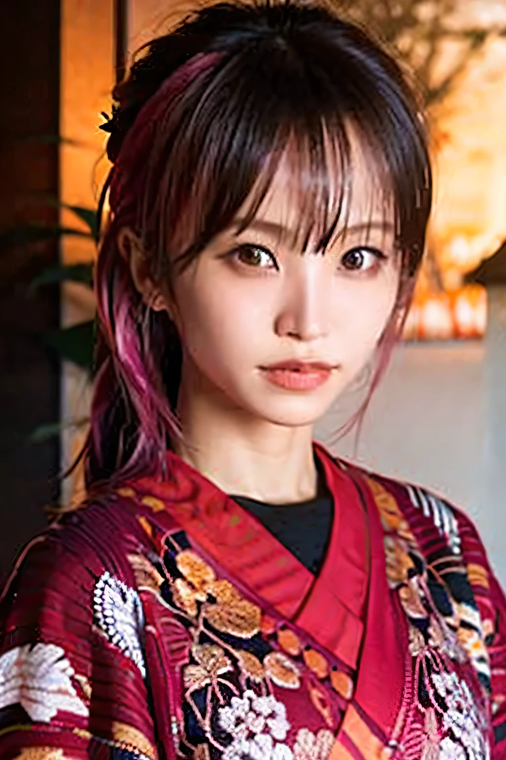 A breathtakingly beautiful 20-year-old woman with a slender physique, dressed in an elegant and luxurious black and red kimono suitable for the Japanese New Year. The background showcases a serene sunrise on New Year's Day, with a traditional Japanese shrine, snow-covered grounds, and vibrant red camellias in full bloom. The scene captures a harmonious blend of traditional beauty and the peaceful atmosphere of a snowy New Year's morning. smiles gently, FRIENDLY. ( RAW photos , top quality ), ( realistic, photo- realistic:1.4), masterpiece, extremely delicate and beautiful, extremely detailed, 2k wallpaper, amazing on the beach, detailed depiction , extremely detailed CG unity 8k wallpaper, Ultra Details, high res, Soft light,  extremely detailed eyes and face, beautiful detailed nose, beautiful detailed eyes, cinematic lighting, Perfect Anatomy, slender body.
 