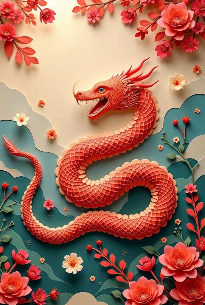 Year of the Snake paper-cut painting