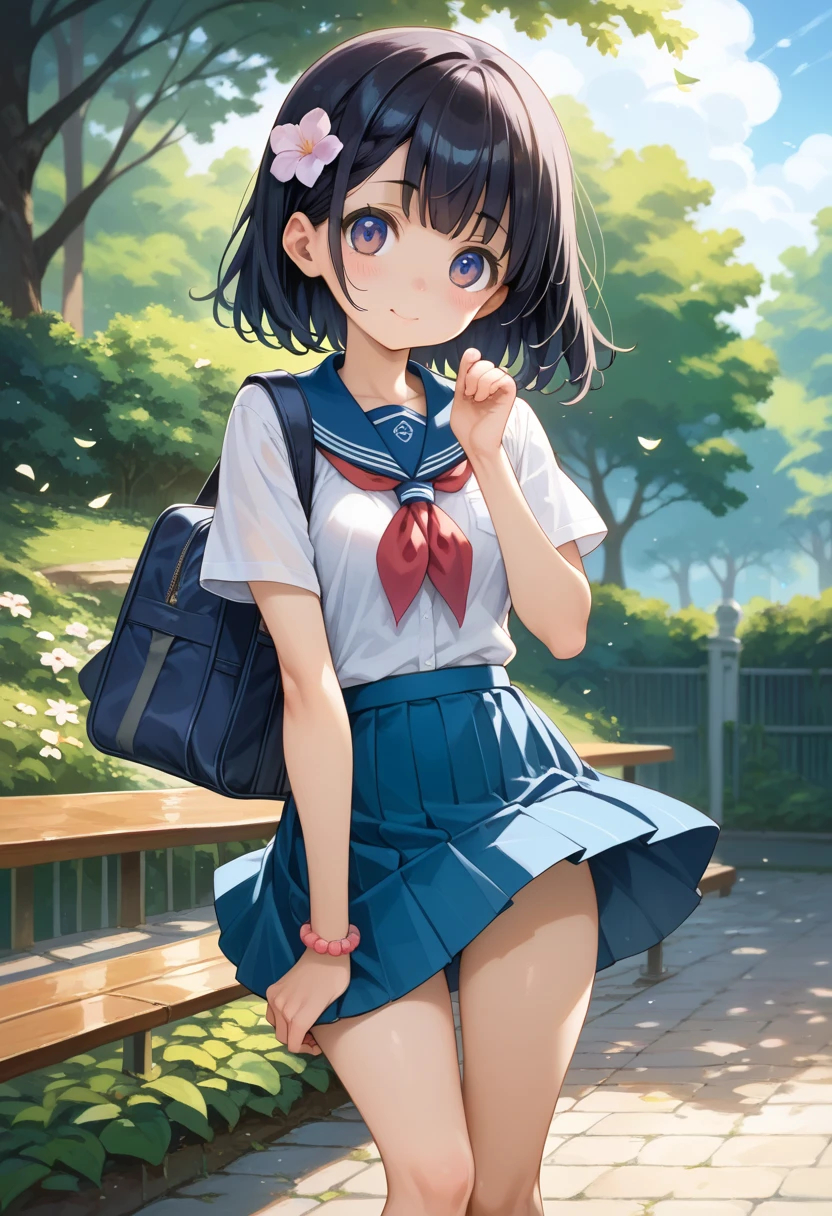 master piece,detailed,(((best quality))),megami magazine ,small breasts,girl,(((loli))),(((cute))),(((petite))),school uniform,blackhair,medium hair,