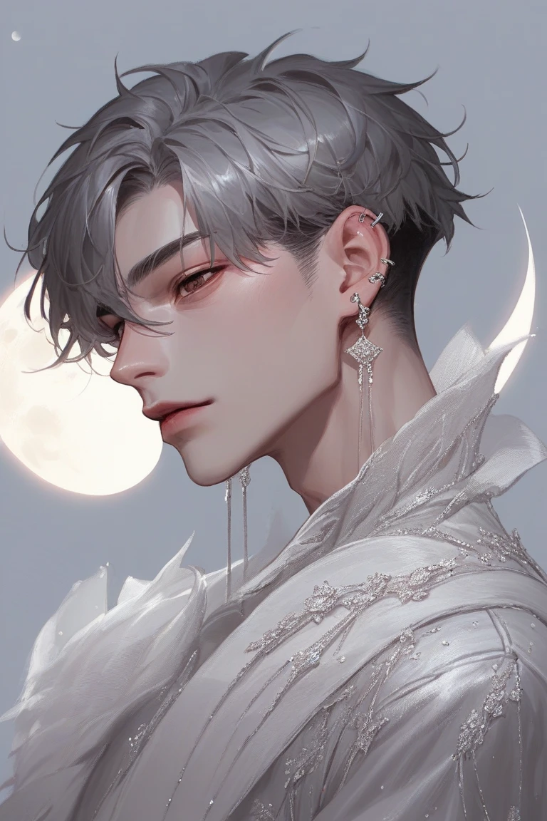 man,Short cut, gray hair, Korean,Half-moon,Ear piercing,brown eyes, blunt,Cool ,Korean fashion , very delicate,1 person,Alone,Best quality,High quality