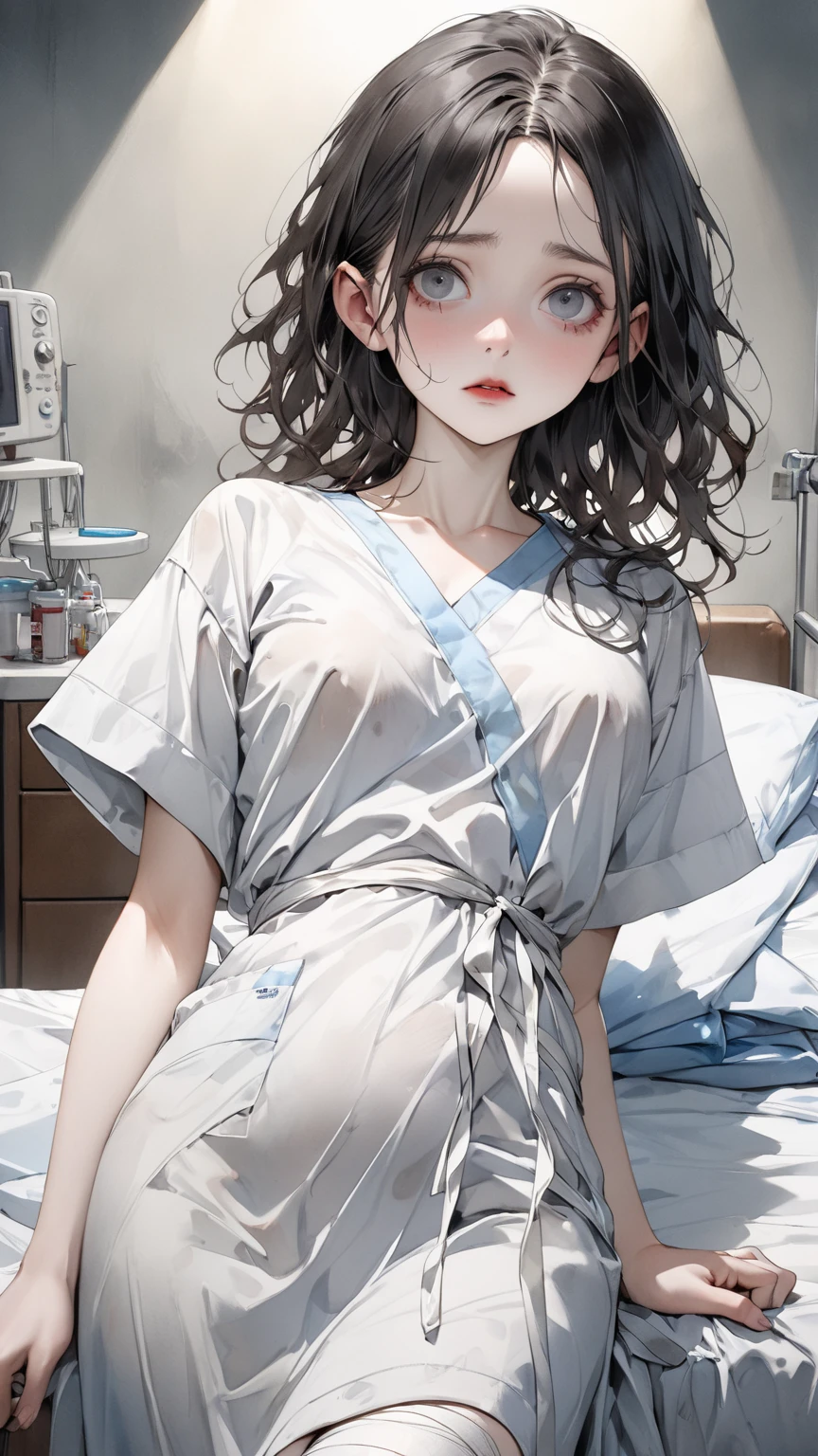best quality,masterpiece,1girl,solo,(((13years old))),japanese girl,an extremely cute and beautiful girl,highly detailed beautiful face and eyes,petit,cute face,lovely face,baby face,shy smile,show teeth,black hair,medium short hair,flat chest,skinny,slender, nipples sticking out on clothes,(((wearing a wet white thin short shirt and grey short skirts))),(((Laying down on her back on ground))),(missionary position),she is looking at the viewer,hands on legs, pull off clothes,(undress:1.1),(no panties:1.1),(open legs wide:1.1),(no bra:1.1),(((NFSW)),((From above))