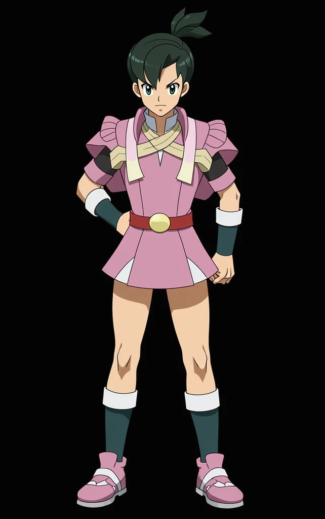 "(masterpiece:1.1), best quality, 
1girl, (80s anime style:1.4), (eyelashes:1.5),
(intricate high detailed body:1.2), 
pink hair, 
(forehead, parted bangs, hairclip:1.1), (wavy twintails:1.1), 
red eyes, (detailed pupils:1.1), 
(large breasts:1.1), 
happy, smile, open mouth,
(see-through bikini armor, corset:1.2), (pantyhose:1.1), 
(knight armor, armored boots:1.2), (belts:1.1), (hoop earrings:1.1), long gloves, 
standing, arms behind back, 
(upper body, looking at viewer, from front:1.1),
(daytime, grassland,  outdoors:1.1)"