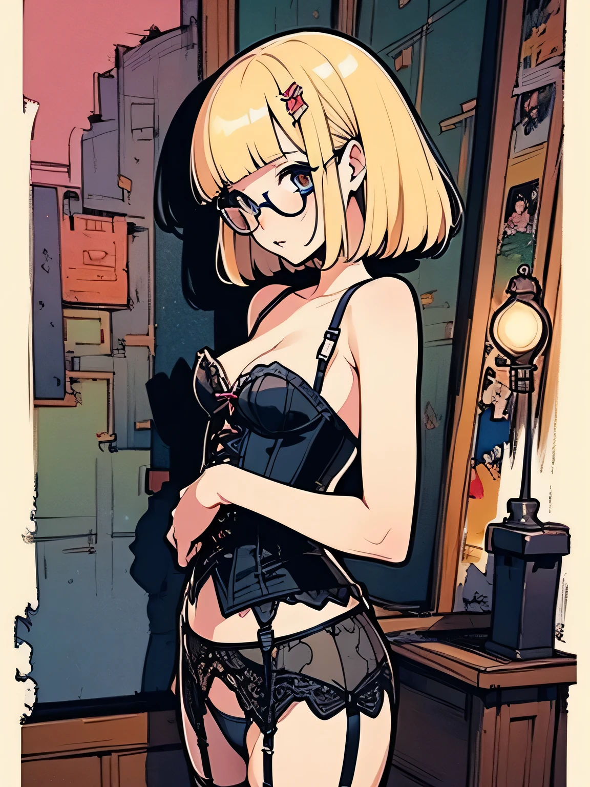 Chic ass, (grab the ass:1.6), Sitting at a desk in a chair, Take a look at us, Pink G-string, Detailed thick G-string, (Long socks), Twin-tailed, Black and Red High School Girl Uniform, crass room, Take a look at us, Soft smile, Skirt, Random hair color, smug face, Sitting, (barechested:1.3), trish una, trishuna, trishjojo, pink hair, green eyes, pink lipstick, full lips
