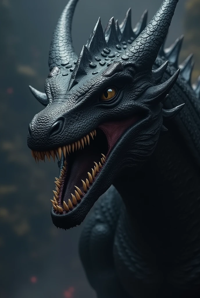 Head of a screaming black dragon