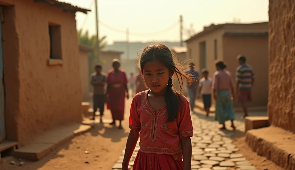(best quality,4K resolution,ultra-realistic,highly detailed),Indonesian girl with poor but pretty face is receiving a big gift from a politician on Election Day morning. The girl's eyes sparkle with hope and gratitude, reflecting the gift's significance in her life. The politician, with a compassionate expression, hands her the gift, symbolizing the promise of a better future. The scene takes place on a bustling street, with the girl standing in front of a backdrop of vibrant, colorful buildings. The sunlight softly illuminates the scene, casting warm shadows on the street. The girl is wearing tattered but colorful clothes, representing her resilience and strength despite her difficult circumstances. The atmosphere is filled with a sense of anticipation and excitement, as the girl's dreams of a better life start to materialize. The art style captures the essence of a classic oil painting, with intricate brush strokes and rich textures that bring the scene to life. The overall color palette is warm and inviting, with vivid hues that complement the girl's vibrant personality and the lively atmosphere of the street. The lighting emphasizes the girl's face and the gift, creating a focal point that draws the viewer's attention. The level of detail is extraordinary, capturing every nuance of the girl's expression and the texture of her surroundings. The prompt aims to evoke emotions of hope, gratitude, and the power of human connection in the face of adversity.
