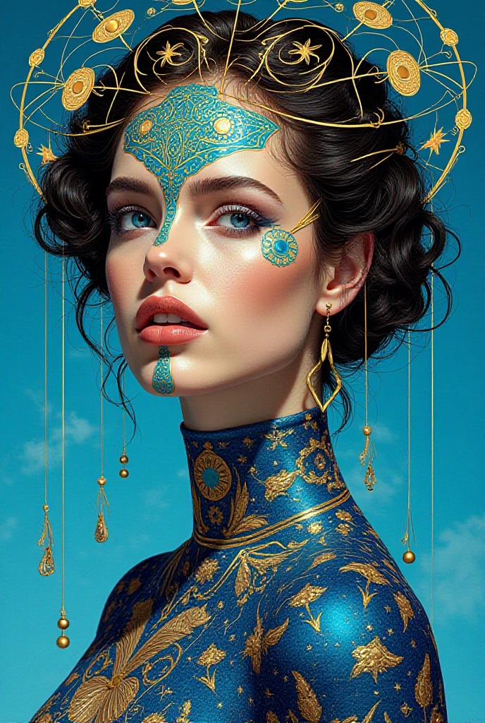 <lora:Alina_Rin_v2:0.85> Abstract surreal photography, close up face with black paint and a large yellow strip down the middle, (Roger Dean:1.3), (Klimt:1.2), (Lichtenstein:1.1), (Dali:1.1), Bright liquid photography with melting filmstrip effects, backlit