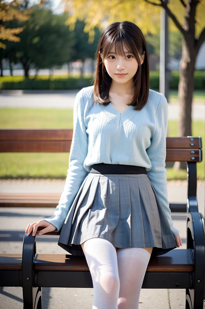Very cute girl、beautiful girl、Sitting、Spread your legini skirt、Cute Panties、smile,from below