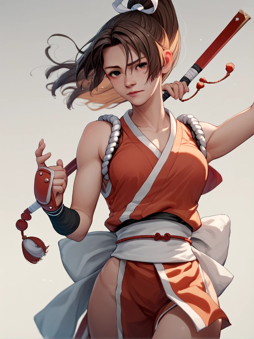 4k, 8k, best quality, ultra high res, (photorealistic:1.4),(masterpiece:1.2), best quality, masterpiece, highres, original, extremely detailed wallpaper, (ultra-detailed), (best illustration), (best shadow), (realism), realistic, solo, 1girl, tenten, double bun, cute, forehead protector, headband, chinese clothes, white china dress, sleeveless, (holding plantain fan:1.3), fighting stance, kung fu, (scroll:1.3), (calligraphy:1.2),(kunai:1.2),Shuriken, hanging scroll, (angry:0.8), looking at viewer, wind blowing, wind, village,