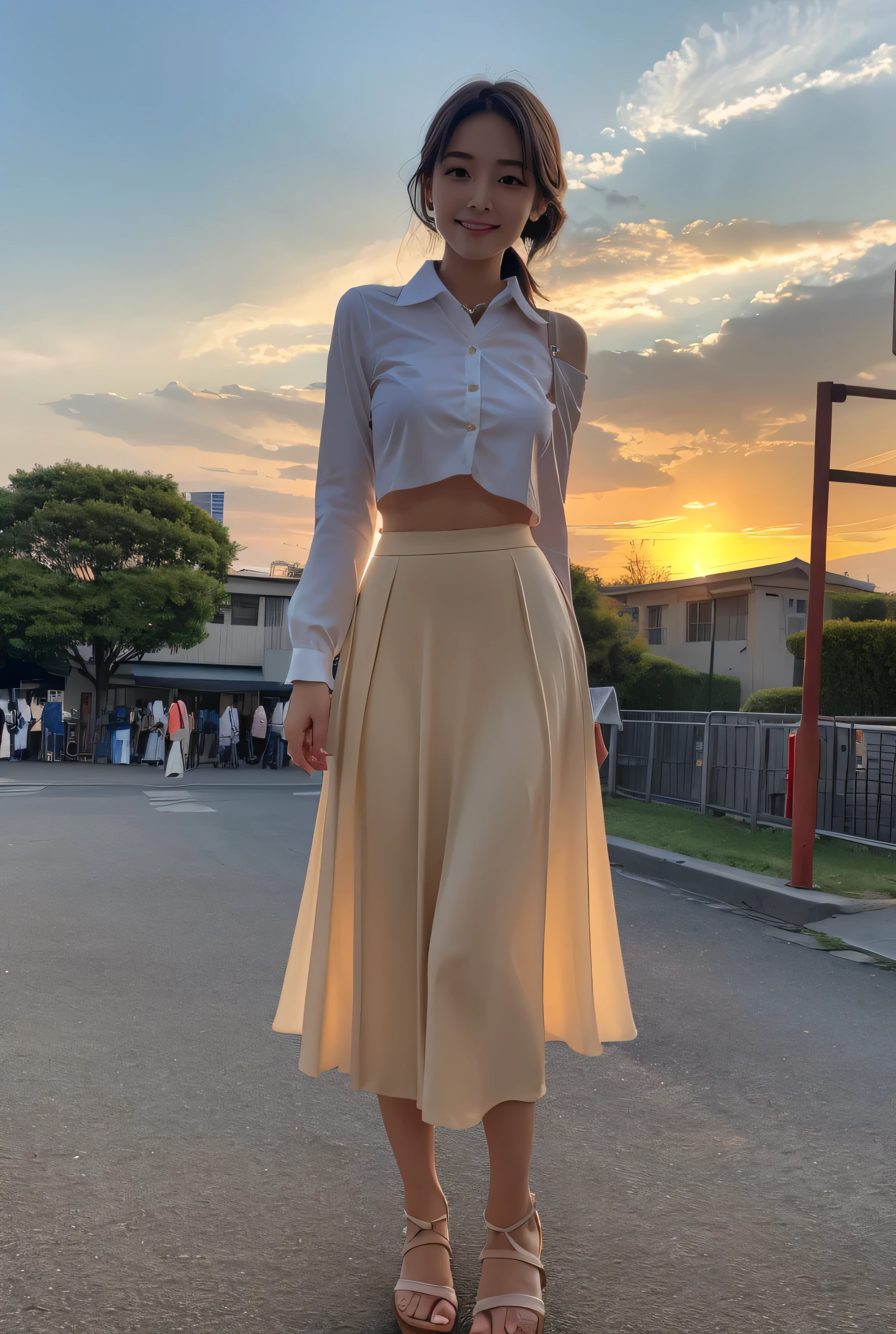 Arafed woman in a skirt and shirt standing on a street - SeaArt AI