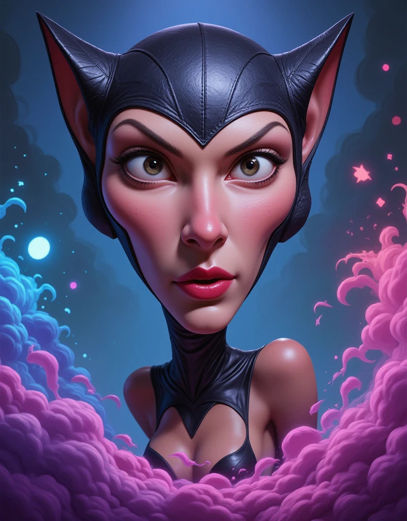 Catwoman with roses, holding a bottle of a euphoric perfume, the scene should be dark and moody, with a focus on intricate details and smooth textures, use art by lois van baarle and ross tran as inspiration, with a trending style on artstation hq. the scent bottle should be the center of attention, with the catwoman's face partially hidden in shadows. include digital painting techniques to create a sharp focus on the bottle and an ethereal feel to the roses. --auto --s2