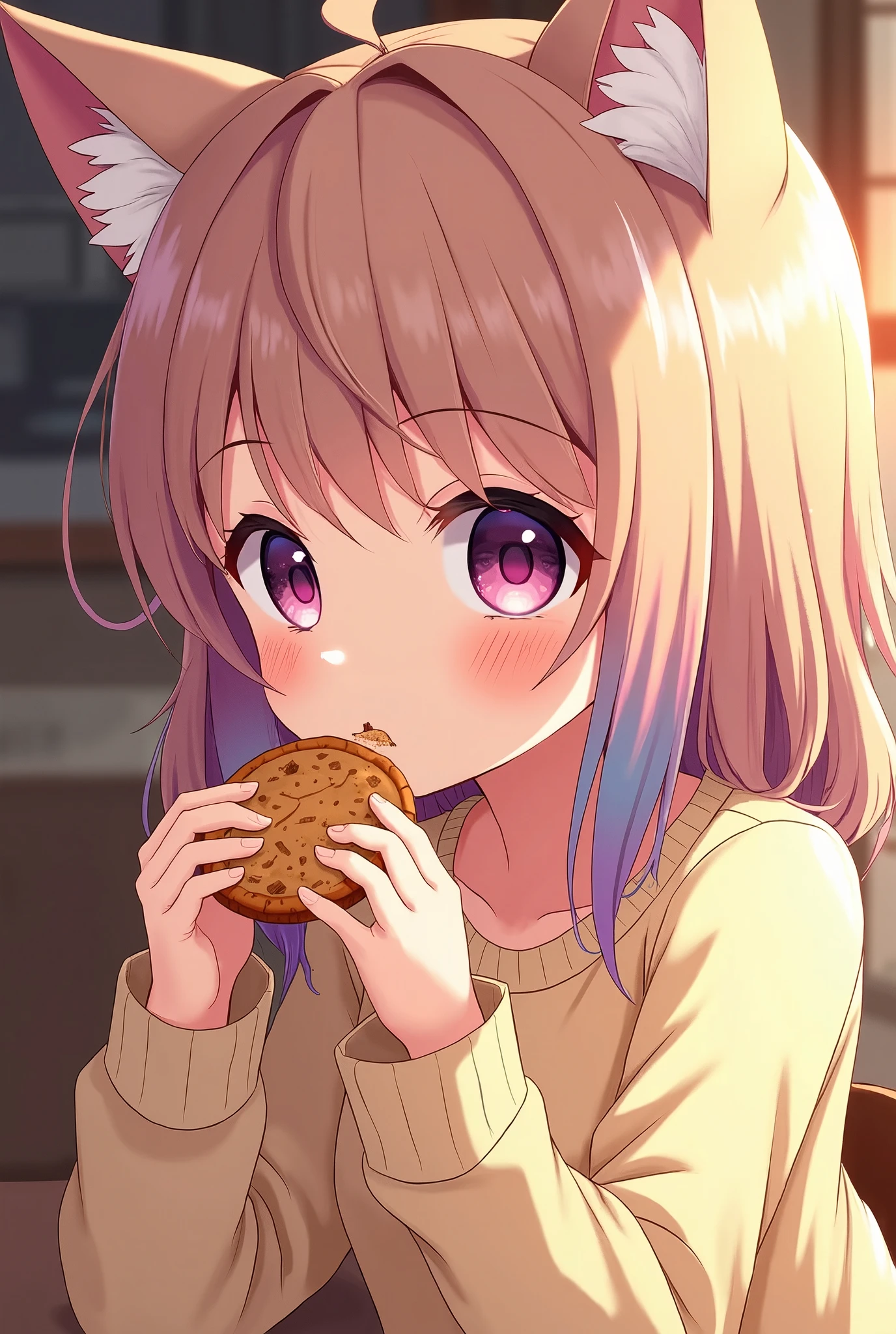  anime girl image, anime girl image,  girl eating a cookie, Cat-Eared Girl  

