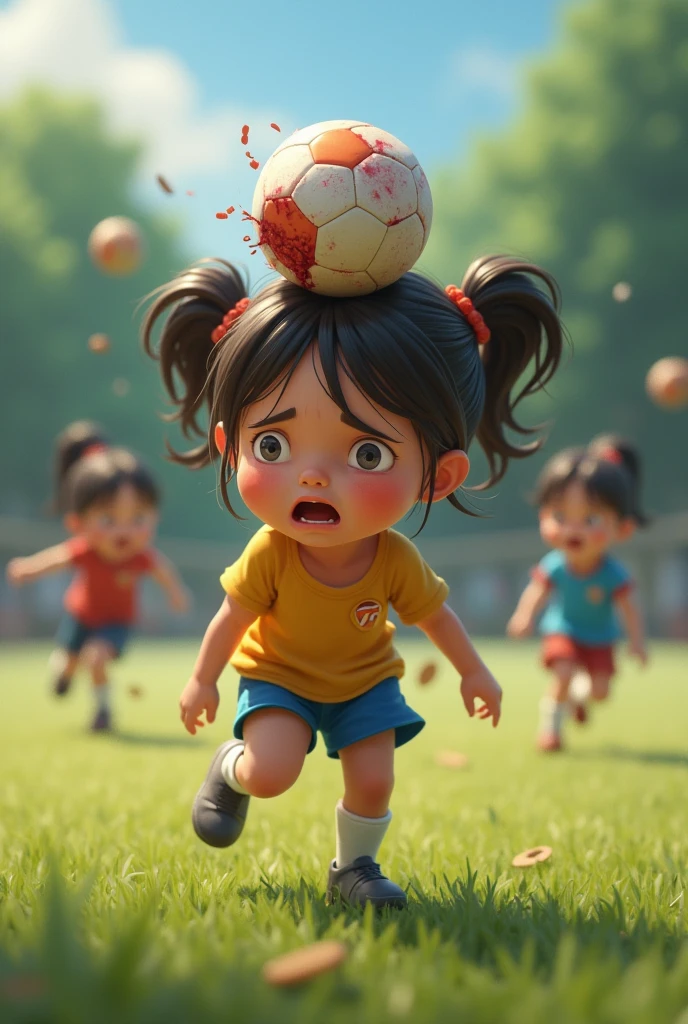 (chibi),masterpiece,Best quality,Original,Official Art,whole body,Realistic cute children,big eyes,Sit and play with the ball,grassland,Wearing a vest,Black pants and black shoes,Fashion trend,Kanikaron style hairstyle,Product Perspective,Detailed facial details,Perfect face,Clarity,Trendy Art,sharp detailed face,Neon light,Background blur,Cartoon shading, , 1fkxc1