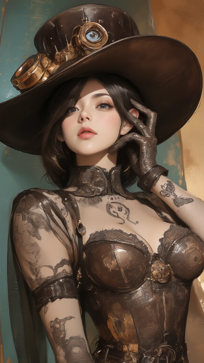 steampunkai。highest quality。masterpiece。detailed details。one girl。little cute girl。steampunk witch。witch hat。witch's clothes。long light brown fluffy hair。smile。carry a big broom。Running on the road。The background is a forest with bright light shining through.。