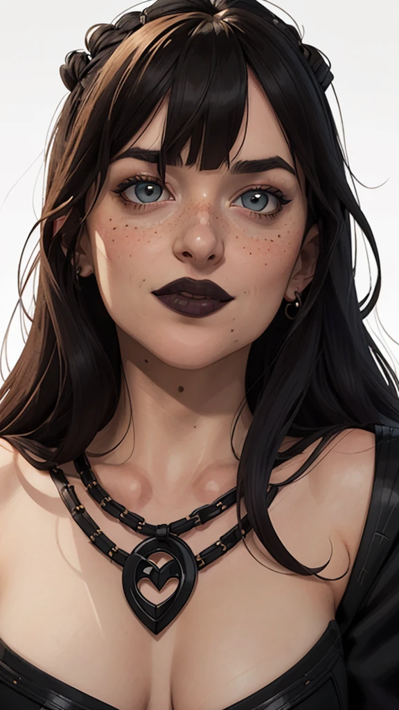 closeup of a woman in a black top and a black bra, estilo de arte de charlie bowater, Estilo Charlie Bowater, retrato de vampiro, arte do personagem charlie bowater, Alena Aenami e Artgerm, Neoartcore e Charlie Bowater, Charlie Bowater cores ricas e profundas, lazy art style, Artgerm e Tom Bagshawum close de uma mulher com longos cabelos pretos e um colar, amoranto, Bela Delfina, mais conhecido como amoranto, Kailee Mandel, cabelo preto e olhos grandes, profile picture with headshot, jovem linda amoranto, pale and glowing skin, retrato de alta qualidade, com cabelos longos e olhos penetrantes, skin pale as ivory, Sydney Hanson mode white skin tone close-up portrait cartoon style GTA style digital illustration of a woman in a black dress and black hair, linda rainha vampira, linda rainha feminina vampira, gothic maiden, very beautiful gothic top model, beautiful vampira feminina, goth girl, goth girl, gothic maiden of the dark, Gothic style, gothic woman, gothic clothes, gothic outfit, moda vampiro, vampira feminina, wearing a gothic dress Close-up of a woman with long hair and a sweater, cabelo castanho encaracolado, linda modelo, retrato de alta qualidade, medium portrait soft light, parece a jovem liv tyler, retrato colorido, linda mulher, cabelo loiro cacheado | d & d, beautiful portrait lighting, uma linda jovem, modelo muito lindo, Retrato de 50mm, Character style illustration style Completely bare breasts showing small fear Breast size Cartoon name: Isabella Cruz white background medium breasts freckled face Jennifer Connelly actress strong contours Physical description - long straight hair, tingidos de um marrom vibrante que contrasta com sua pele clara. - You reflect a mix of curiosity and determination. - Ela tem uma estatura alta, with a slender and agile figure, evidenciando sua agilidade e destreza. -fundo colorido Design de personagens de retrato, beautiful digital illustration, retrato de alta qualidade, Arte em quadrinhos, Corpo inteiro sensualizando 