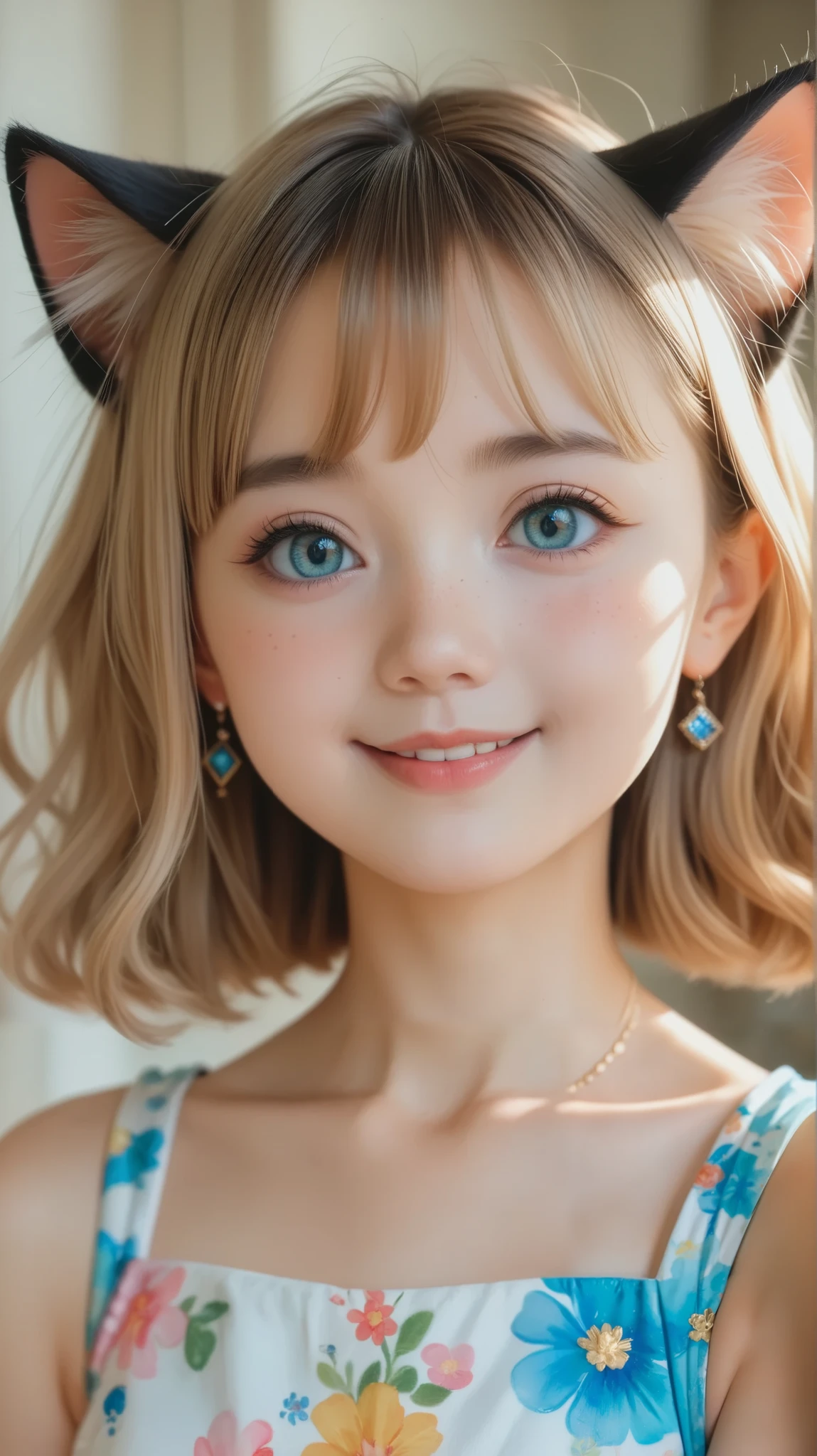 (( top quality )), ((masterpiece)), ( Details), 1girl, セクシーCat-Eared Girl, cute cat ears、Very young girl、 cute face、A charming expression