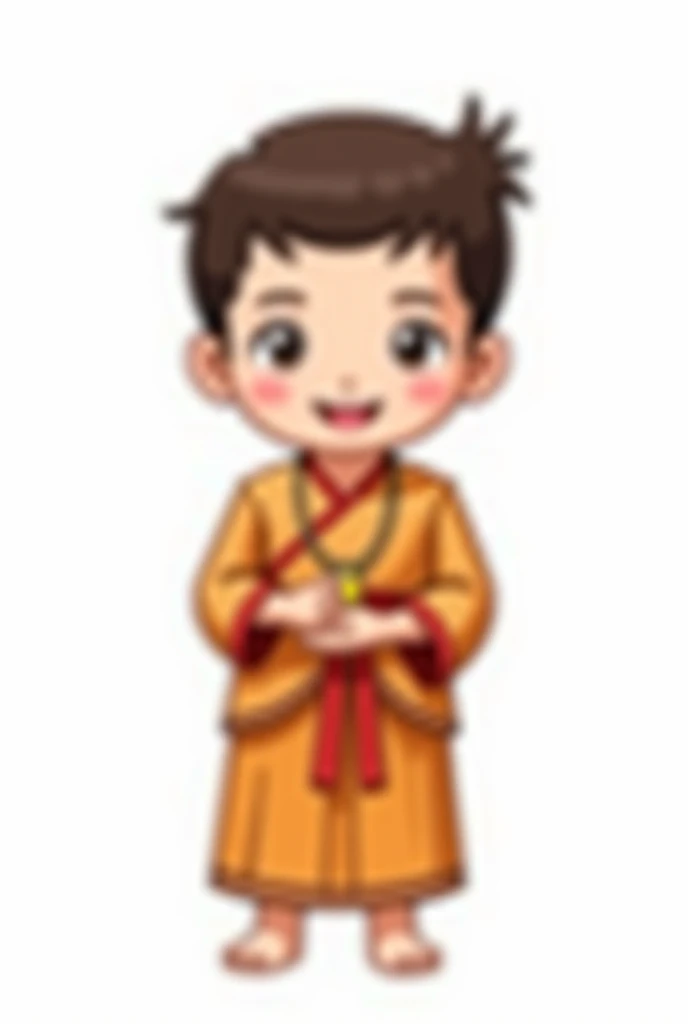 Little monk meditates cute and glows
