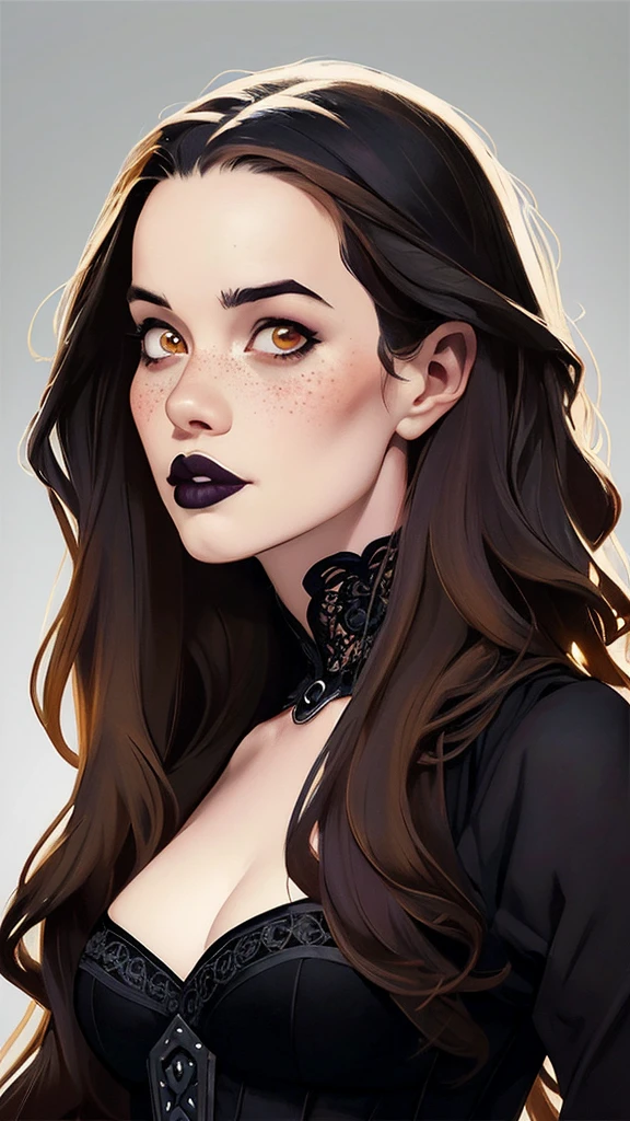 closeup of a woman in a black top and a black bra, estilo de arte de charlie bowater, Estilo Charlie Bowater, retrato de vampiro, arte do personagem charlie bowater, Alena Aenami e Artgerm, Neoartcore e Charlie Bowater, Charlie Bowater cores ricas e profundas, lazy art style, Artgerm e Tom Bagshawum close de uma mulher com longos cabelos pretos e um colar, amoranto, Bela Delfina, mais conhecido como amoranto, Kailee Mandel, cabelo preto e olhos grandes, profile picture with headshot, jovem linda amoranto, pale and glowing skin, retrato de alta qualidade, com cabelos longos e olhos penetrantes, skin pale as ivory, Sydney Hanson mode white skin tone close-up portrait cartoon style GTA style digital illustration of a woman in a black dress and black hair, linda rainha vampira, linda rainha feminina vampira, gothic maiden, very beautiful gothic top model, beautiful vampira feminina, goth girl, goth girl, gothic maiden of the dark, Gothic style, gothic woman, gothic clothes, gothic outfit, moda vampiro, vampira feminina, wearing a gothic dress Close-up of a woman with long hair and a sweater, cabelo castanho encaracolado, linda modelo, retrato de alta qualidade, medium portrait soft light, parece a jovem liv tyler, retrato colorido, linda mulher, cabelo loiro cacheado | d & d, beautiful portrait lighting, uma linda jovem, modelo muito lindo, Retrato de 50mm, Character style illustration style Completely bare breasts showing small fear Breast size Cartoon name: Isabella Cruz white background medium breasts freckled face Jennifer Connelly actress strong contours Physical description - long straight hair, tingidos de um marrom vibrante que contrasta com sua pele clara. - You reflect a mix of curiosity and determination. - Ela tem uma estatura alta, with a slender and agile figure, evidenciando sua agilidade e destreza. -fundo colorido Design de personagens de retrato, beautiful digital illustration, retrato de alta qualidade, Arte em quadrinhos, Corpo inteiro sensualizando 