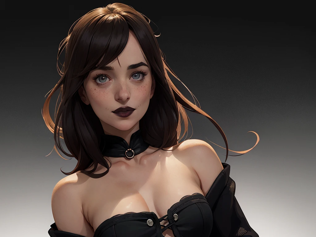 closeup of a woman in a black top and a black bra, estilo de arte de charlie bowater, Estilo Charlie Bowater, retrato de vampiro, arte do personagem charlie bowater, Alena Aenami e Artgerm, Neoartcore e Charlie Bowater, Charlie Bowater cores ricas e profundas, lazy art style, Artgerm e Tom Bagshawum close de uma mulher com longos cabelos pretos e um colar, amoranto, Bela Delfina, mais conhecido como amoranto, Kailee Mandel, cabelo preto e olhos grandes, profile picture with headshot, jovem linda amoranto, pale and glowing skin, retrato de alta qualidade, com cabelos longos e olhos penetrantes, skin pale as ivory, Sydney Hanson mode white skin tone close-up portrait cartoon style GTA style digital illustration of a woman in a black dress and black hair, linda rainha vampira, linda rainha feminina vampira, gothic maiden, very beautiful gothic top model, beautiful vampira feminina, goth girl, goth girl, gothic maiden of the dark, Gothic style, gothic woman, gothic clothes, gothic outfit, moda vampiro, vampira feminina, wearing a gothic dress Close-up of a woman with long hair and a sweater, cabelo castanho encaracolado, linda modelo, retrato de alta qualidade, medium portrait soft light, parece a jovem liv tyler, retrato colorido, linda mulher, cabelo loiro cacheado | d & d, beautiful portrait lighting, uma linda jovem, modelo muito lindo, Retrato de 50mm, Character style illustration style Completely bare breasts showing small fear Breast size Cartoon name: Isabella Cruz white background medium breasts freckled face Jennifer Connelly actress strong contours Physical description - long straight hair, tingidos de um marrom vibrante que contrasta com sua pele clara. - You reflect a mix of curiosity and determination. - Ela tem uma estatura alta, with a slender and agile figure, evidenciando sua agilidade e destreza. -fundo colorido Design de personagens de retrato, beautiful digital illustration, retrato de alta qualidade, Arte em quadrinhos, Corpo inteiro sensualizando 