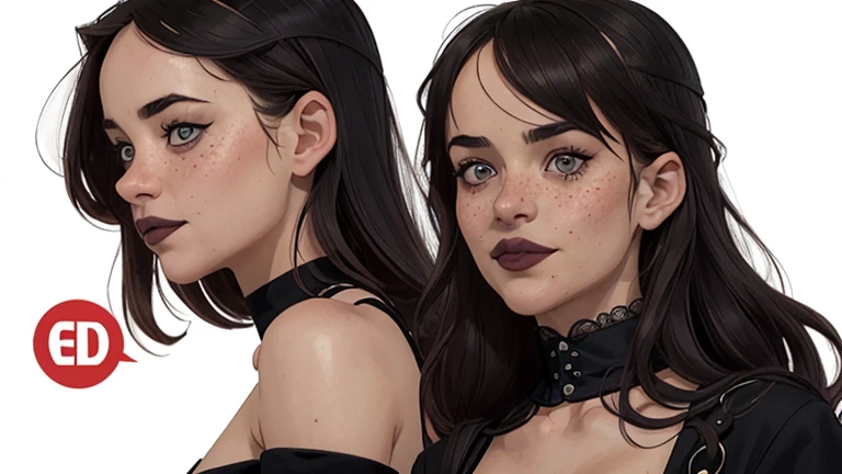 closeup of a woman in a black top and a black bra, estilo de arte de charlie bowater, Estilo Charlie Bowater, retrato de vampiro, arte do personagem charlie bowater, Alena Aenami e Artgerm, Neoartcore e Charlie Bowater, Charlie Bowater cores ricas e profundas, lazy art style, Artgerm e Tom Bagshawum close de uma mulher com longos cabelos pretos e um colar, amoranto, Bela Delfina, mais conhecido como amoranto, Kailee Mandel, cabelo preto e olhos grandes, profile picture with headshot, jovem linda amoranto, pale and glowing skin, retrato de alta qualidade, com cabelos longos e olhos penetrantes, skin pale as ivory, Sydney Hanson mode white skin tone close-up portrait cartoon style GTA style digital illustration of a woman in a black dress and black hair, linda rainha vampira, linda rainha feminina vampira, gothic maiden, very beautiful gothic top model, beautiful vampira feminina, goth girl, goth girl, gothic maiden of the dark, Gothic style, gothic woman, gothic clothes, gothic outfit, moda vampiro, vampira feminina, wearing a gothic dress Close-up of a woman with long hair and a sweater, cabelo castanho encaracolado, linda modelo, retrato de alta qualidade, medium portrait soft light, parece a jovem liv tyler, retrato colorido, linda mulher, cabelo loiro cacheado | d & d, beautiful portrait lighting, uma linda jovem, modelo muito lindo, Retrato de 50mm, Character style illustration style Completely bare breasts showing small fear Breast size Cartoon name: Isabella Cruz white background medium breasts freckled face Jennifer Connelly actress strong contours Physical description - long straight hair, tingidos de um marrom vibrante que contrasta com sua pele clara. - You reflect a mix of curiosity and determination. - Ela tem uma estatura alta, with a slender and agile figure, evidenciando sua agilidade e destreza. -fundo colorido Design de personagens de retrato, beautiful digital illustration, retrato de alta qualidade, Arte em quadrinhos, Corpo inteiro sensualizando 