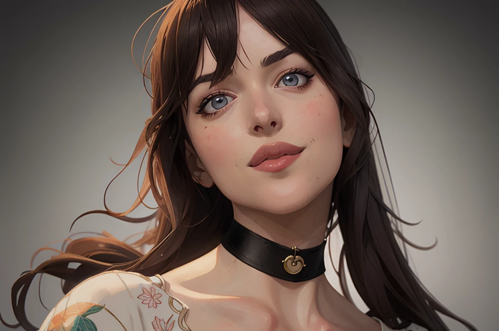 um close-up de uma mulher com um colar e um choker, estilo artístico realista, estilo artístico realista, detailed portrait of anime girl, 🤤 retrato de , arte no estilo de guweiz, retrato rossdraws, estilo de arte realista de anime, estilo de arte charlie bowater, retrato artgerm, impressionante retrato de rosto de anime, no estilo artístico de Bowater