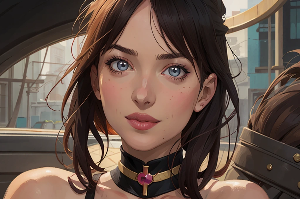 um close-up de uma mulher com um colar e um choker, estilo artístico realista, estilo artístico realista, detailed portrait of anime girl, 🤤 retrato de , arte no estilo de guweiz, retrato rossdraws, estilo de arte realista de anime, estilo de arte charlie bowater, retrato artgerm, impressionante retrato de rosto de anime, no estilo artístico de Bowater