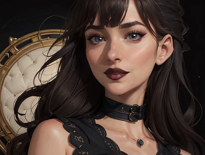   Close-up of a woman wearing a black blouse and a black bra  ,  Charlie Bowater art style , estilo Charlie Bowater, portrait de vampiro, arte do personagem Charlie Bowater, Alena Aenami and germ of art, Neoartcore e Charlie Bowater,   Charlie Bowater rich and deep colors  , lazy art style,  germ of art and Tom Bagshawum close up of a woman with long black hair and a necklace , amoranto, Bela Delfina,  better known as amoranto , Kailee Mandel, black hair and big eyes,   profile picture with close up  ,  handsome young Amoranto ,   pale and shiny skin  ,  portrait de alta qualidade,   with long hair and piercing eyes  ,  skin like ivory,  Sydney Hanson,  white skin tone mode , close up, portrait, cartoon style,  GTA digital illustration of a woman in a black dress and black hair , Beautiful Vampire Queen , beautiful female vampire queen, Gothic maiden,   beautiful Gothic supermodel  , female vampire bonita, , , Gothic maiden of the dark,   Gothic style, gothic woman, Gothic clothes, Gothic clothes, vampire fashion, female vampire,   wearing a gothic dress Close-up of a woman with long hair and a sweater  ,   curly brown hair  , beautiful model,  portrait de alta qualidade,   Medium Soft Light Portrait  , looks like young Liv Tyler, portrait colorido,  pretty woman,  curly blonde hair  | d & d, bela iluminação de portrait,  A beautiful young woman , very beautiful model, 50mm Portrait,    Character style illustration Completely naked breasts showing fear Small breast size Cartoon name  :   there is a woman wearing a black blouse and a choker , portrait rossdraws, wlop rossdraws, portrait de personagem em close,  germ of art  portrait, detailed portrait of anime girl, rossdraws 1. 0,  germ of art . high detail,  Art in the style of Guweiz , extremely detailed  germ of art ,  germ of art  detailed