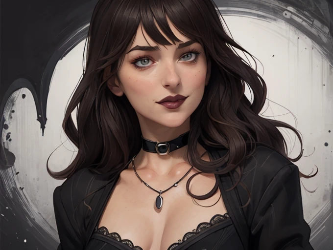   Close-up of a woman wearing a black blouse and a black bra  ,  Charlie Bowater art style , estilo Charlie Bowater, portrait de vampiro, arte do personagem Charlie Bowater, Alena Aenami and germ of art, Neoartcore e Charlie Bowater,   Charlie Bowater rich and deep colors  , lazy art style,  germ of art and Tom Bagshawum close up of a woman with long black hair and a necklace , amoranto, Bela Delfina,  better known as amoranto , Kailee Mandel, black hair and big eyes,   profile picture with close up  ,  handsome young Amoranto ,   pale and shiny skin  ,  portrait de alta qualidade,   with long hair and piercing eyes  ,  skin like ivory,  Sydney Hanson,  white skin tone mode , close up, portrait, cartoon style,  GTA digital illustration of a woman in a black dress and black hair , Beautiful Vampire Queen , beautiful female vampire queen, Gothic maiden,   beautiful Gothic supermodel  , female vampire bonita, , , Gothic maiden of the dark,   Gothic style, gothic woman, Gothic clothes, Gothic clothes, vampire fashion, female vampire,   wearing a gothic dress Close-up of a woman with long hair and a sweater  ,   curly brown hair  , beautiful model,  portrait de alta qualidade,   Medium Soft Light Portrait  , looks like young Liv Tyler, portrait colorido,  pretty woman,  curly blonde hair  | d & d, bela iluminação de portrait,  A beautiful young woman , very beautiful model, 50mm Portrait,    Character style illustration Completely naked breasts showing fear Small breast size Cartoon name  :   there is a woman wearing a black blouse and a choker , portrait rossdraws, wlop rossdraws, portrait de personagem em close,  germ of art  portrait, detailed portrait of anime girl, rossdraws 1. 0,  germ of art . high detail,  Art in the style of Guweiz , extremely detailed  germ of art ,  germ of art  detailed