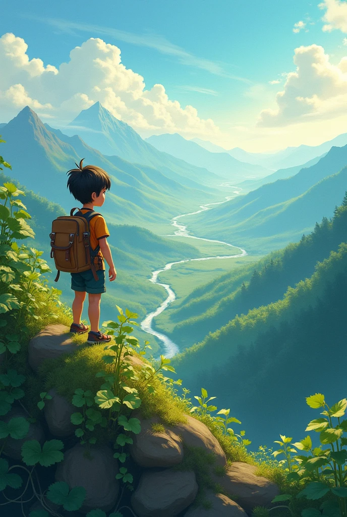 Boy viewing a beautiful landscape