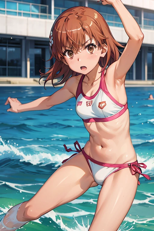 solo, 1girl, looking at viewer, 2D, , chihiro kosaka, , looking at viewer, smile,sports bra,panties,outdoor