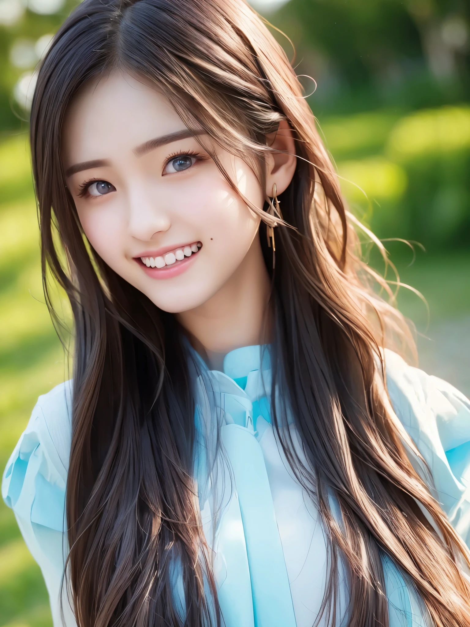 top quality、 super high res 、(Photographically: 1.4)、 beautiful eyes、 very beautiful 、 shiny hair、 face close-up 、A whole lot of smiles、((medium hair))