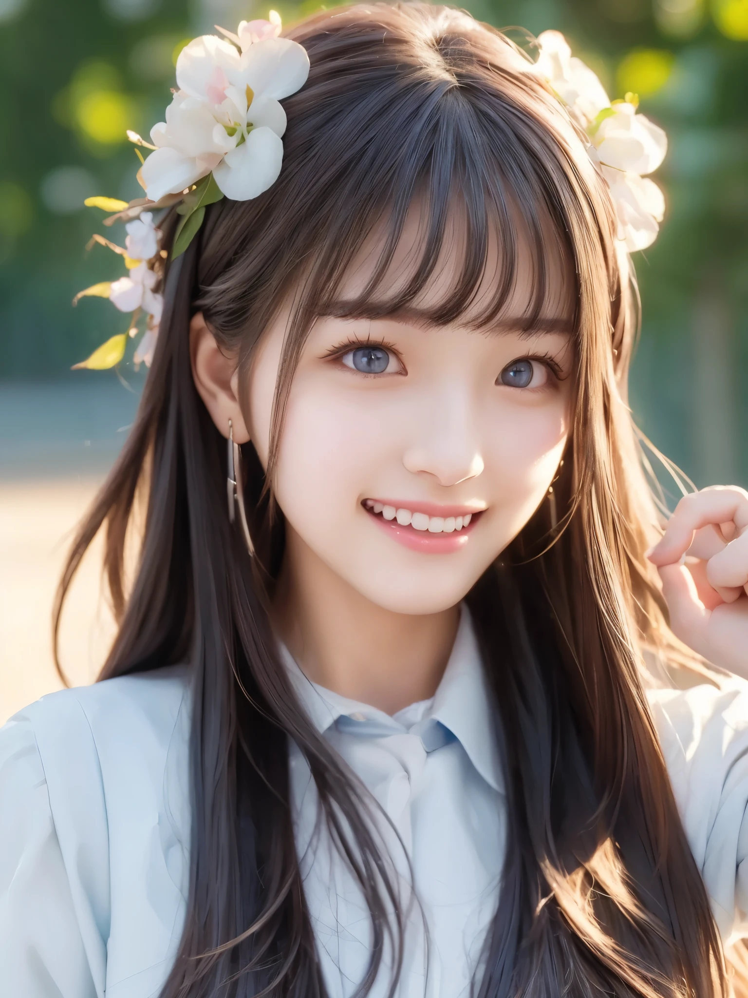 top quality、  super high res 、(Photographically: 1.4)、  beautiful eyes、  very beautiful 、  shiny hair、 face close-up 、A whole lot of smiles、((medium hair))