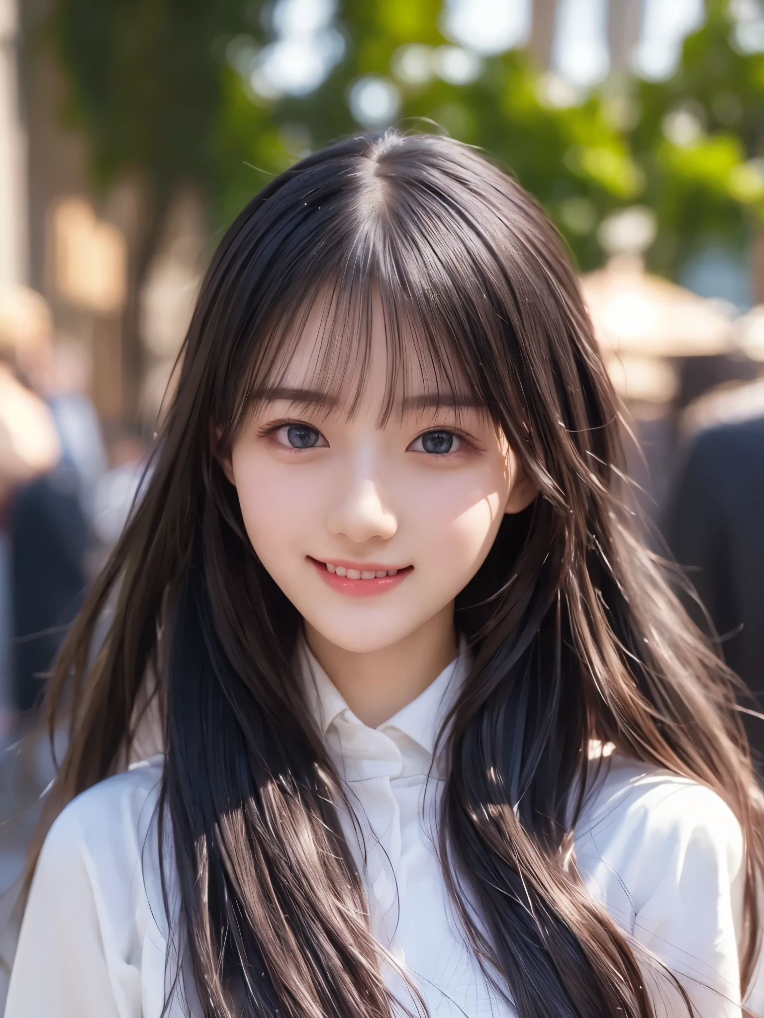 top quality、  super high res 、(Photographically: 1.4)、  beautiful eyes、  very beautiful 、  shiny hair、 face close-up 、A whole lot of smiles、((medium hair))