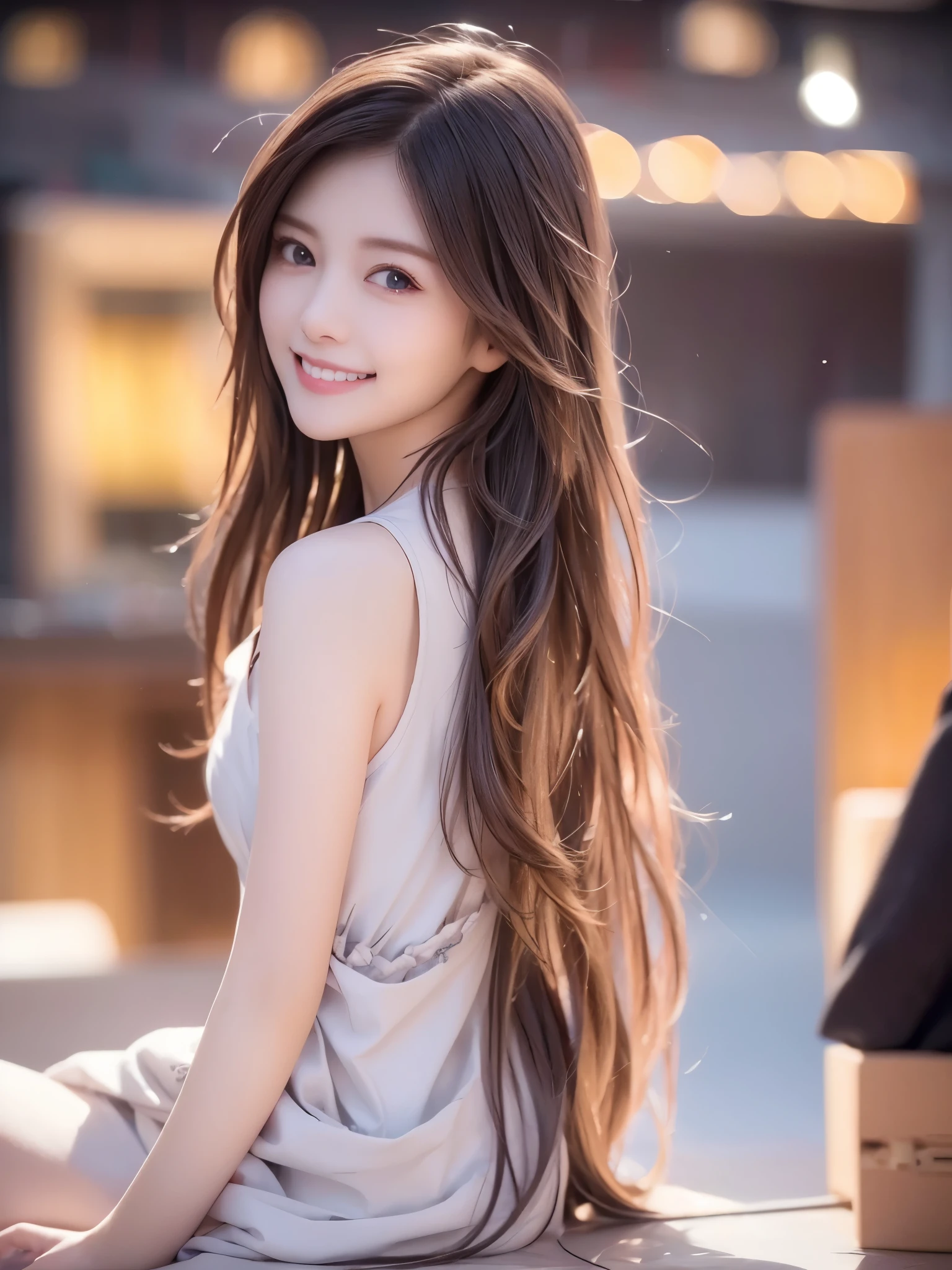 top quality、 super high res 、(Photographically: 1.4)、 beautiful eyes、 very beautiful 、 shiny hair、 face close-up 、A whole lot of smiles、((medium hair))