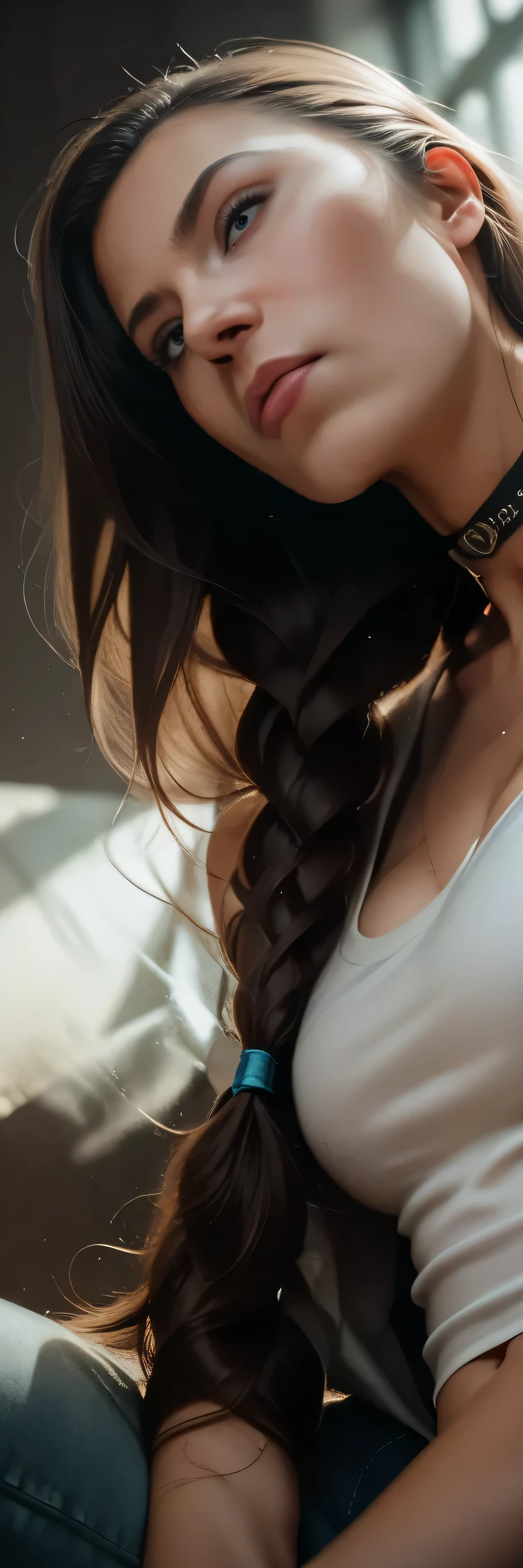 A woman with a choker that reads "daddy's pet" performing an intense deepthroat blowjob, photorealistic, hyper detailed, 8k, cinematic lighting, dramatic angle, masterpiece