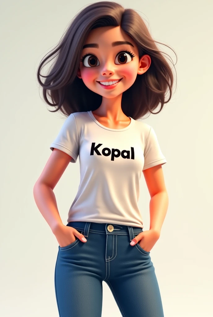 Girl wearing kopal named t shirt and flex jeans