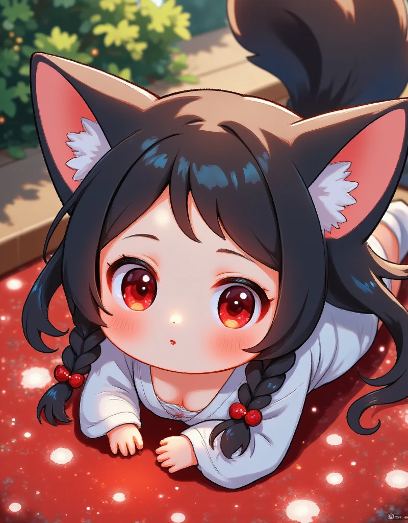 good work, (best quality), illustration, depth of field, (color),masterpiece,best quality,petite,cute,loli, kawaii,1girl, hoshimi miyabi, zenless zone zero, rei \(sanbonzakura\), from above,animal ear fluff, fox ears, fox girl, depth of field,solo, long hair, looking at viewer, bangs, black hair, red eyes, animal ears, upper body, braid, japanese clothes, blurry, twin braids, reaching towards viewer,Bandage_strapless,Shoulders, navel,open clothes,Lying in a pool of blood
