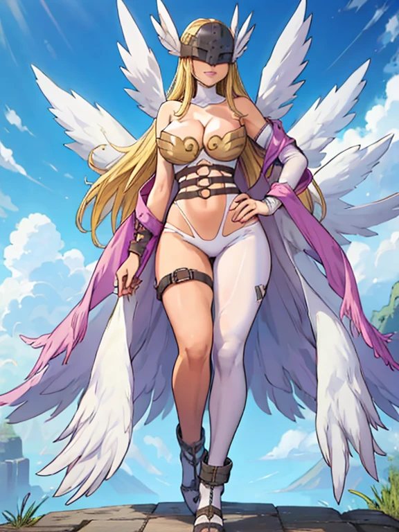 Digimon\(Angewomon\), helmet, outfit\(angewomon\),1girl,solo,large_breasts,