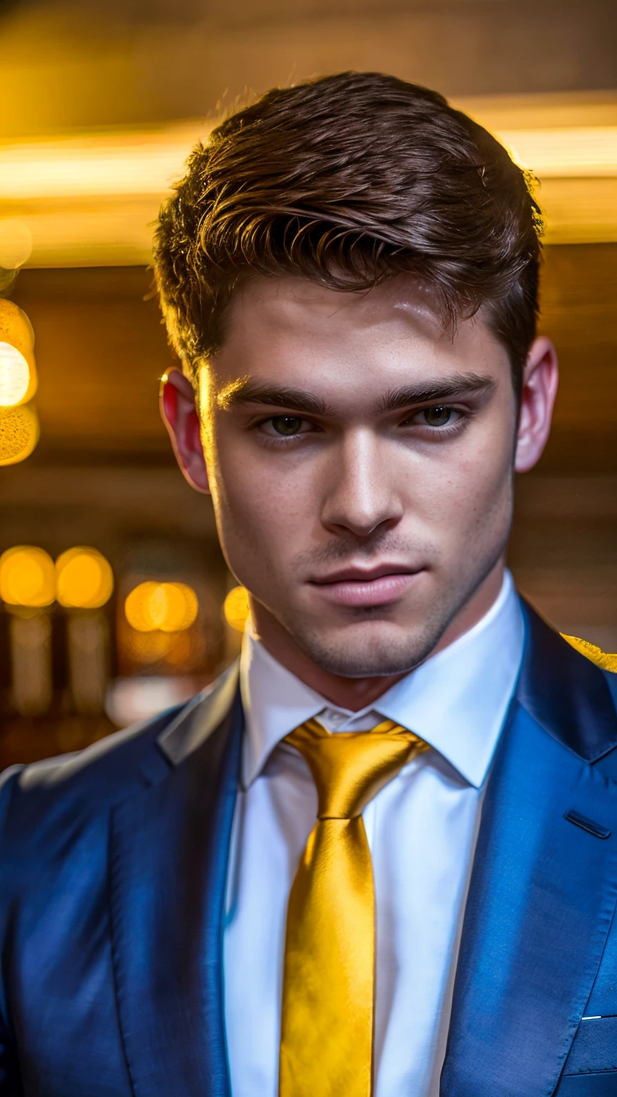 a man, Devin Franco, detailed face, beautiful eyes, sharp jawline, muscular build, serious expression, black suit, white shirt, red tie, indoor setting, luxury interior, warm lighting, photorealistic, cinematic, dramatic, high-quality, (best quality,4k,8k,highres,masterpiece:1.2),ultra-detailed,(realistic,photorealistic,photo-realistic:1.37)