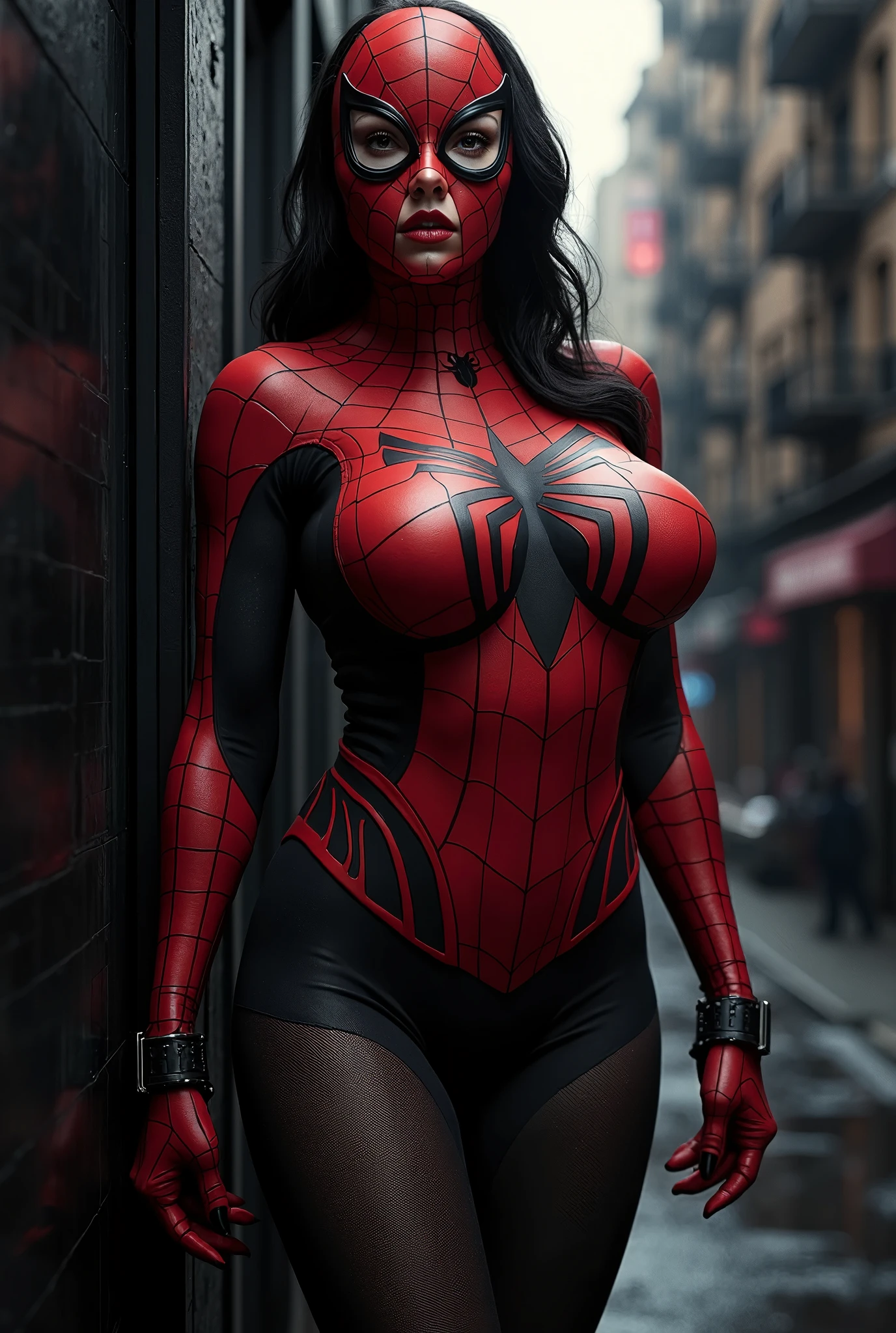 a close up of two women in costumes with a demon on their head, ( ( spiderwoman ) ), extremely detailed artgerm, spider woman, spiderverse, artgerm detailed, artgerm and wlop, wlop and artgerm, artgerm comic, trending artgerm, fanart best artstation, spiderwoman!!