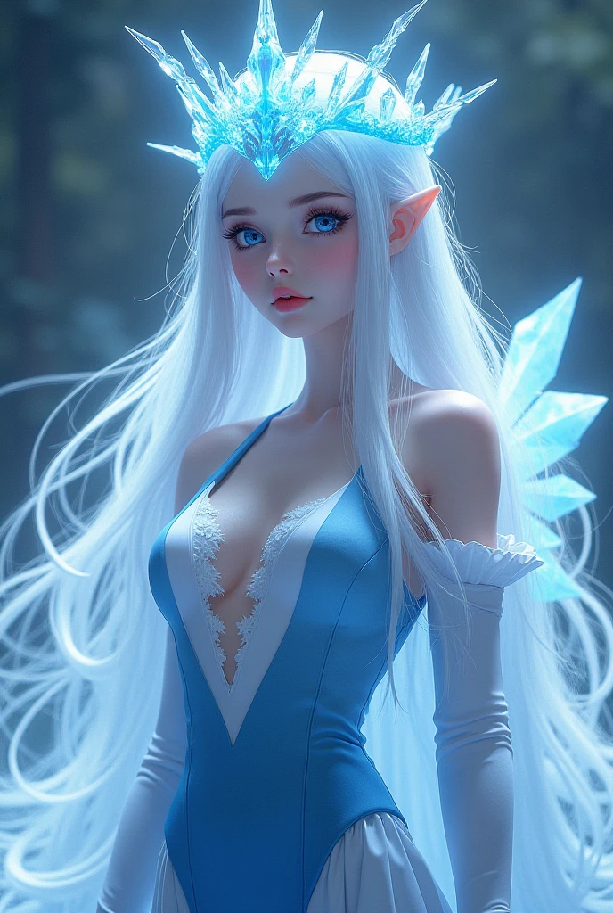 （​masterpiece）8K分辨率、top-quality、Ice Fairy、Silver hair、Ash blue eyes、Hazel Eyes、Delicate body、fantasy-inspired