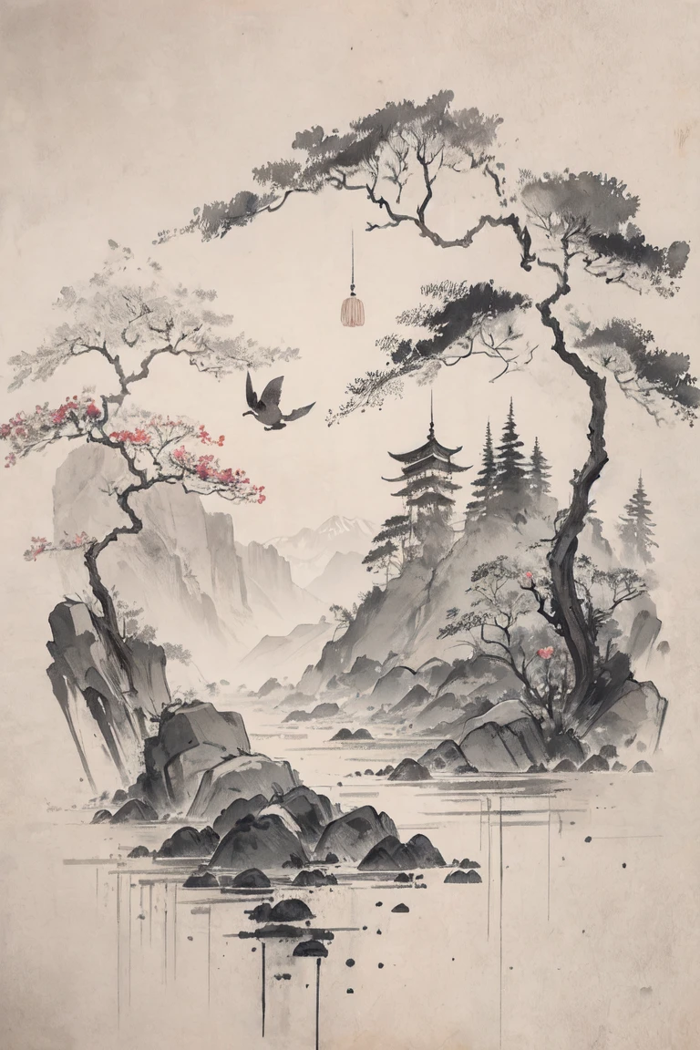 (masterpiece,  top quality : 1.2),  Traditional Chinese Ink Painting , Bluegrass, plant, Japanese Samurai、dog