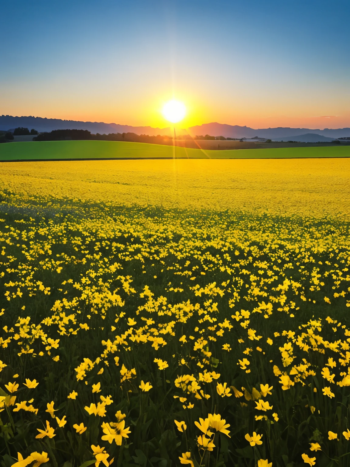 spring field, sun rise, beautiful landscape, happy new year,
