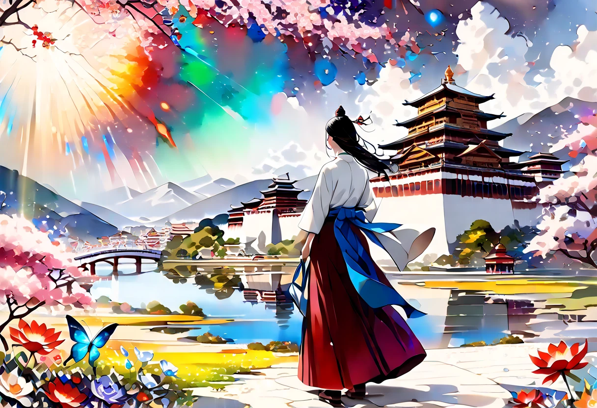 ((( Exquisite watercolor painting depicting the beautiful mental landscape of the lama))),(((Unconditional Love))),(( top quality ,masterpiece:1.5)),((Dazzling light)),((Kannon Bodhisattva)),(( Gelugpa )),(( Overall bluish )),( Large colorful photons :1.5),( Splendid flowers in the foreground ),( pearl white ),( perfect anatomy),( Ultra high quality ),( detailed background ),(Artwork),( shining flowers ),(Great harmony ),(The 々 creatures you depict are beautiful),Desaturated:1.1, Rich color palette , Beautiful dreamy lighting , anime style,Beautiful waterside ,truth,joy,thank you,comfortable,fair,Elegance,Polite , true strength , full of vitality ,altruism,Beautiful,clean, soft,Here and now , Forget Time ,Unadorned ,fun,continuation, Chainage ,Tarcho,Muddler , Potala Palace ,Cute Animals,Dalai , Prayer Wheel ,White-breasted Butterflyfish