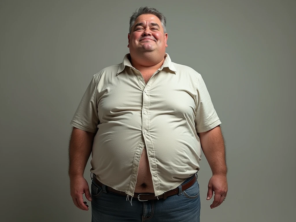 asiatic man, tall, swollen belly, big belly, muscular, hairy, glasses