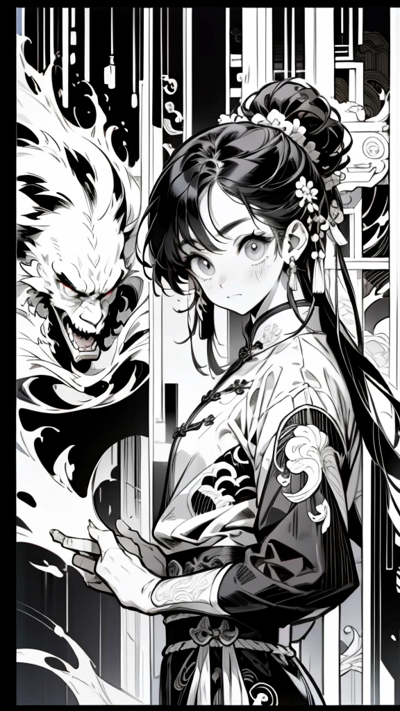    comics、Black and White、4 scenes、Chinese style、