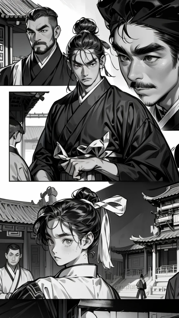     comics、Black and White、4 Scenes、Chinese style、The final stage of the race